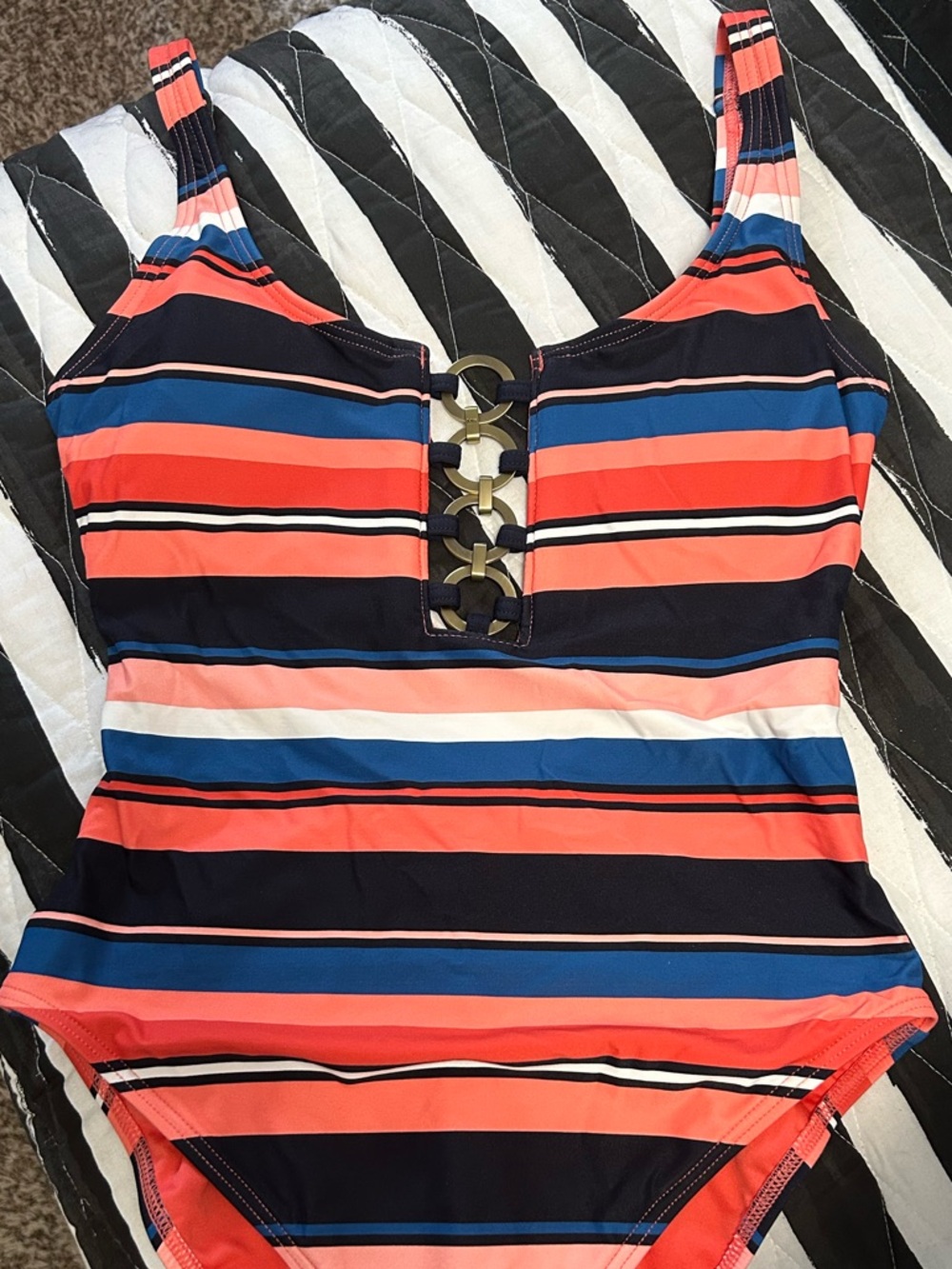 MICHAEL Michael Kors Navy and Coral Swimsuit size 10 - Picture 4 of 11